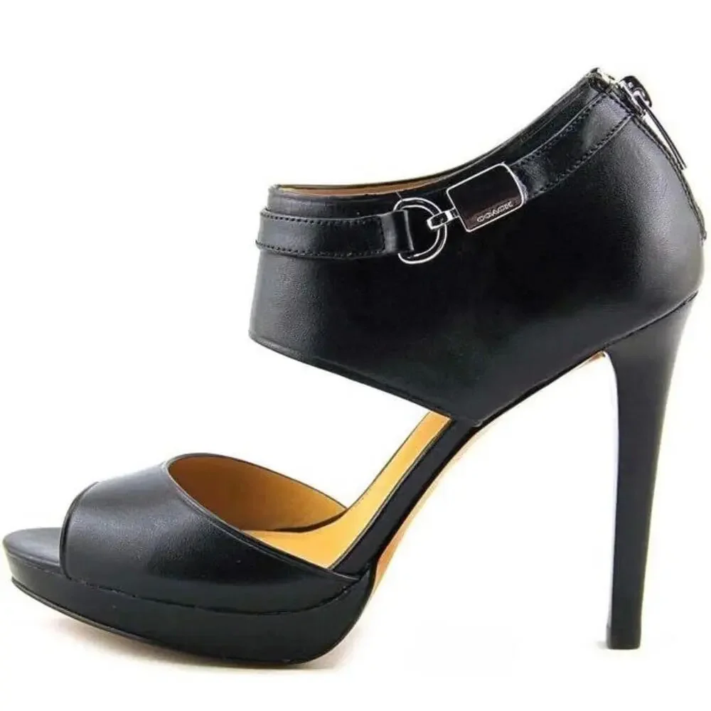 Coach Women's Wexwood Leather/Mat Calf Ankle Strap D-Orsay Pump Black Size 8